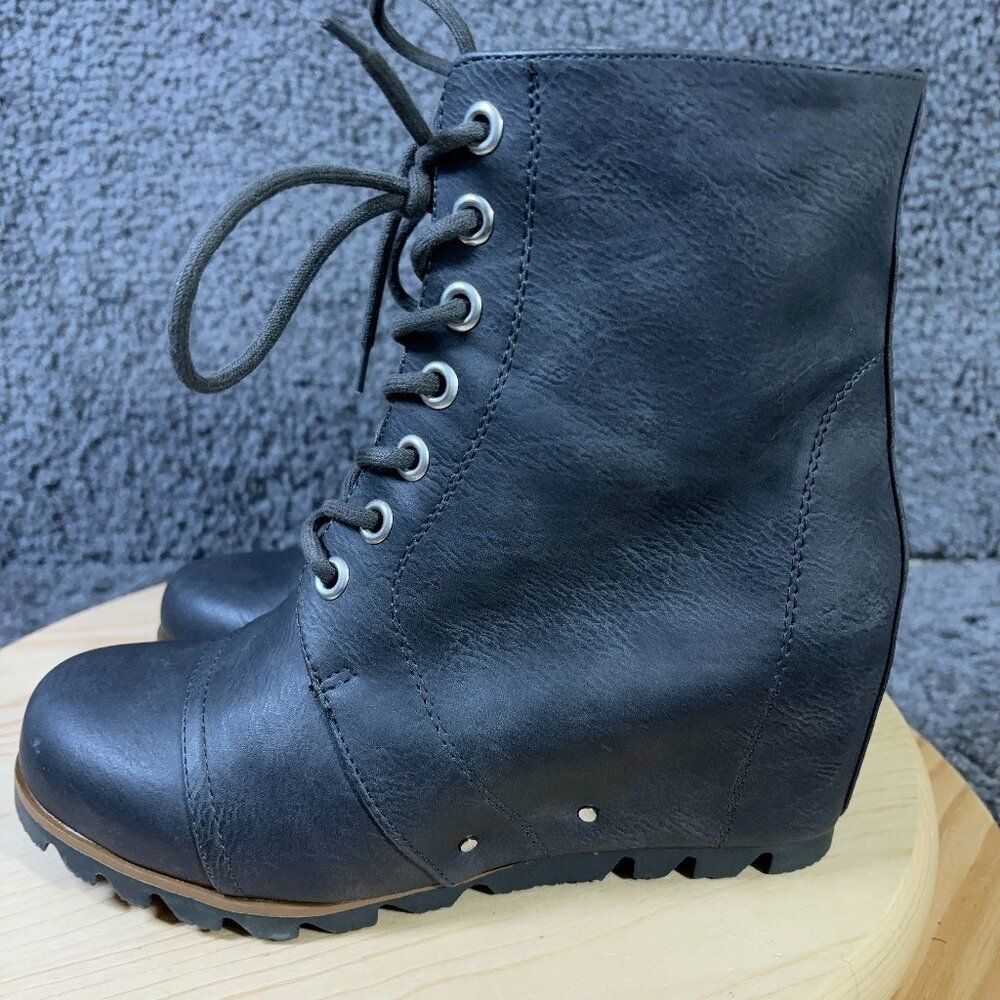 UNIONBAY Hidden Wedge Boots Billy Womens Size 8 Black Lace Up  Cap Toe Ankle